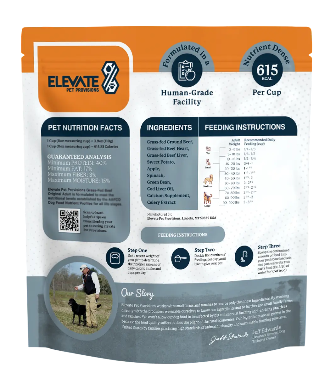 Elevate Pet Provisions - Formulated in a human-grade facility - nutrient dense 615KCAL per cup