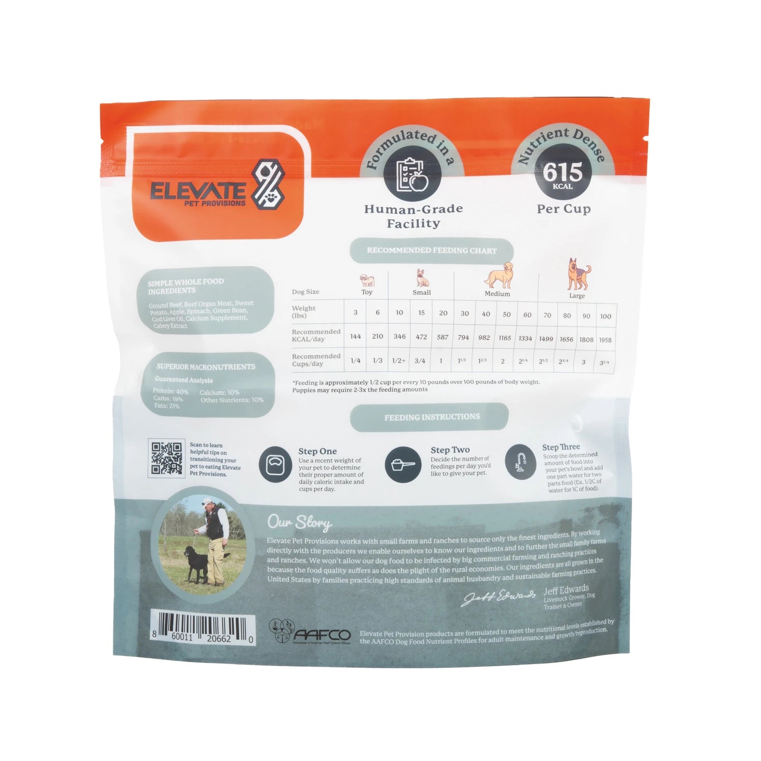 Elevate Pet Provisions - Formulated in a human-grade facility - nutrient dense 615KCAL per cup